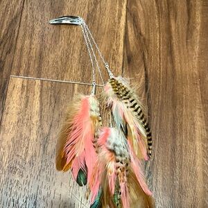 Hand Crafted Feather Hair Clip with Pink and Brown Accents